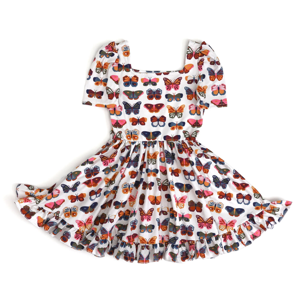 girls' butterfly print square neck twirl dress