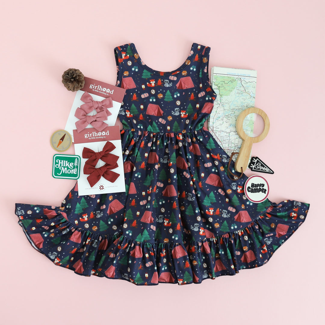 camping themed girls summer dress outfit