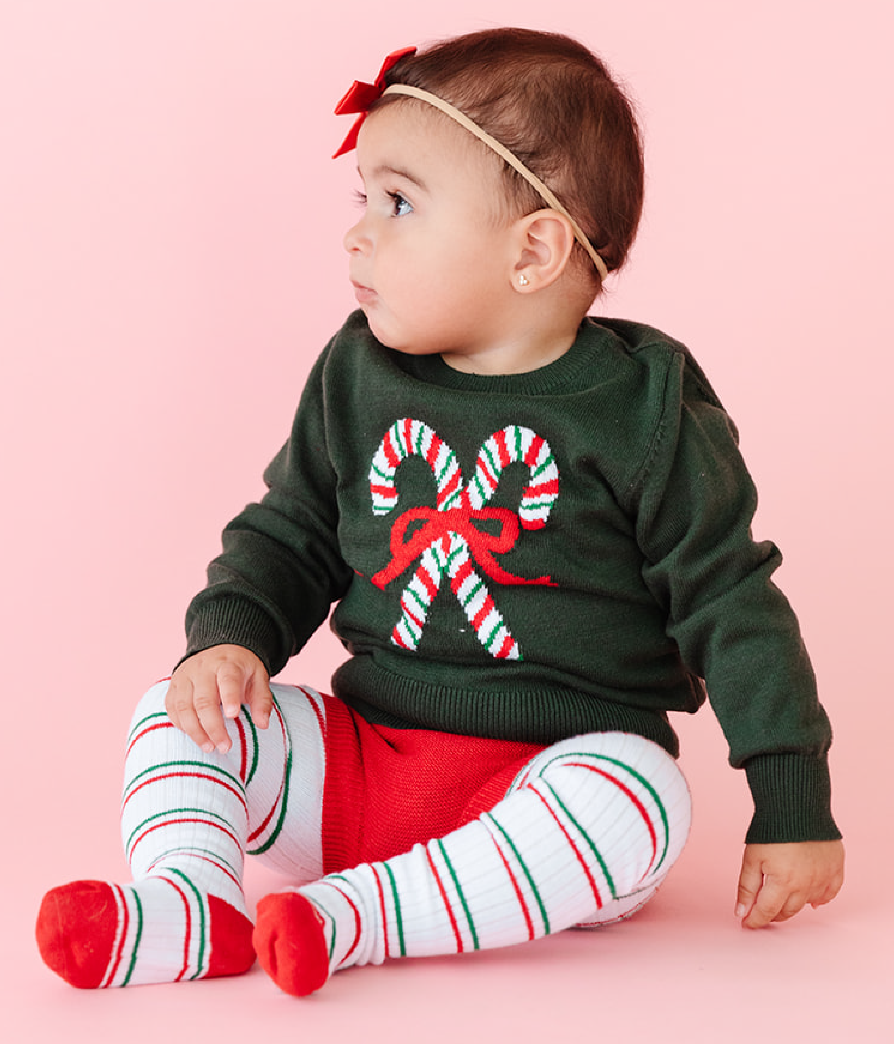 matching sweater set for baby with christmas candy canes