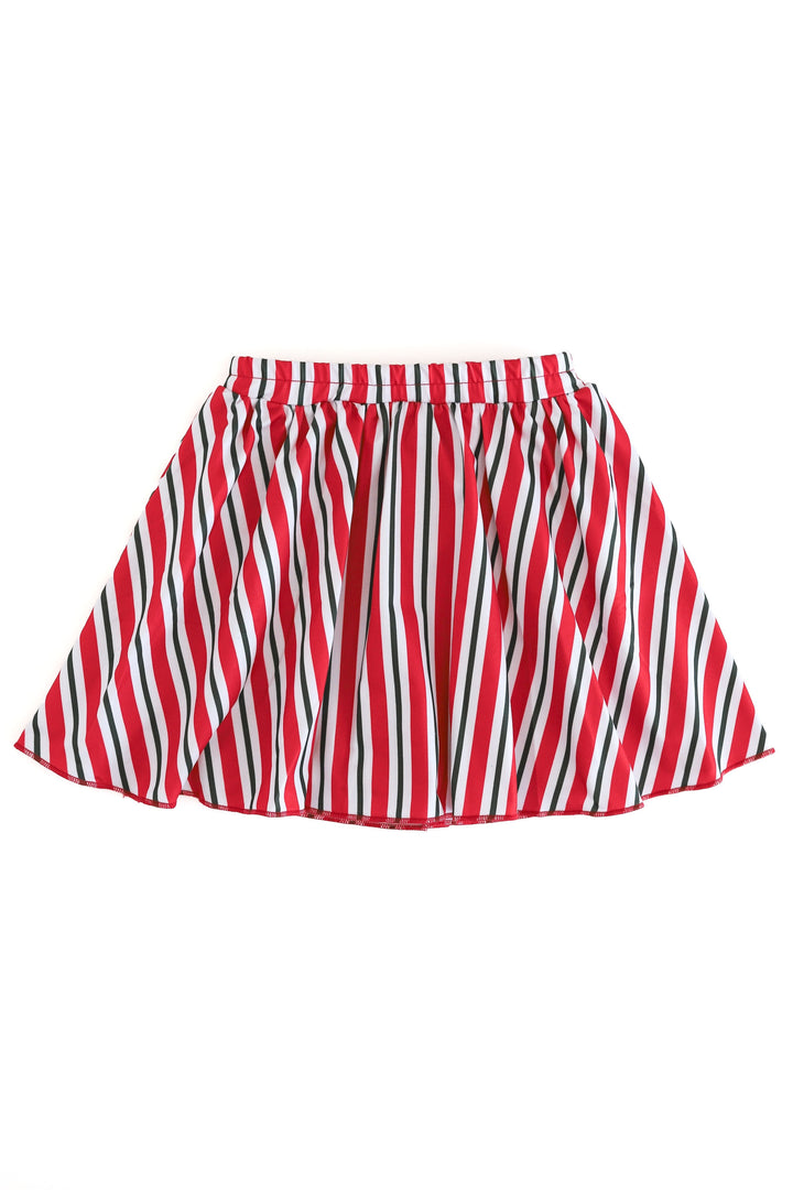 girls red and green striped skort shown on a solid white background