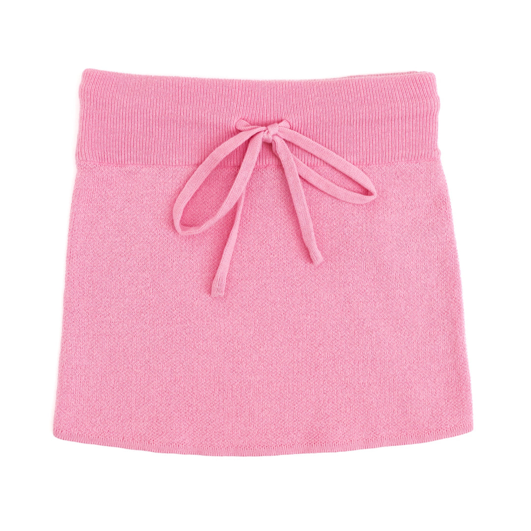 pink girls knit skirt with drawstring bow