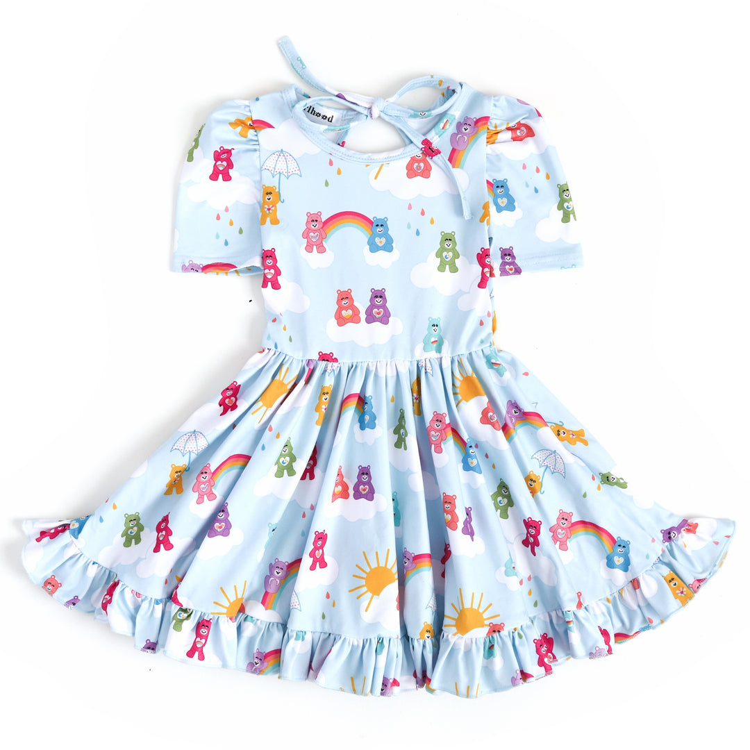 care bear inspired girls twirl dress with rainbows and bears
