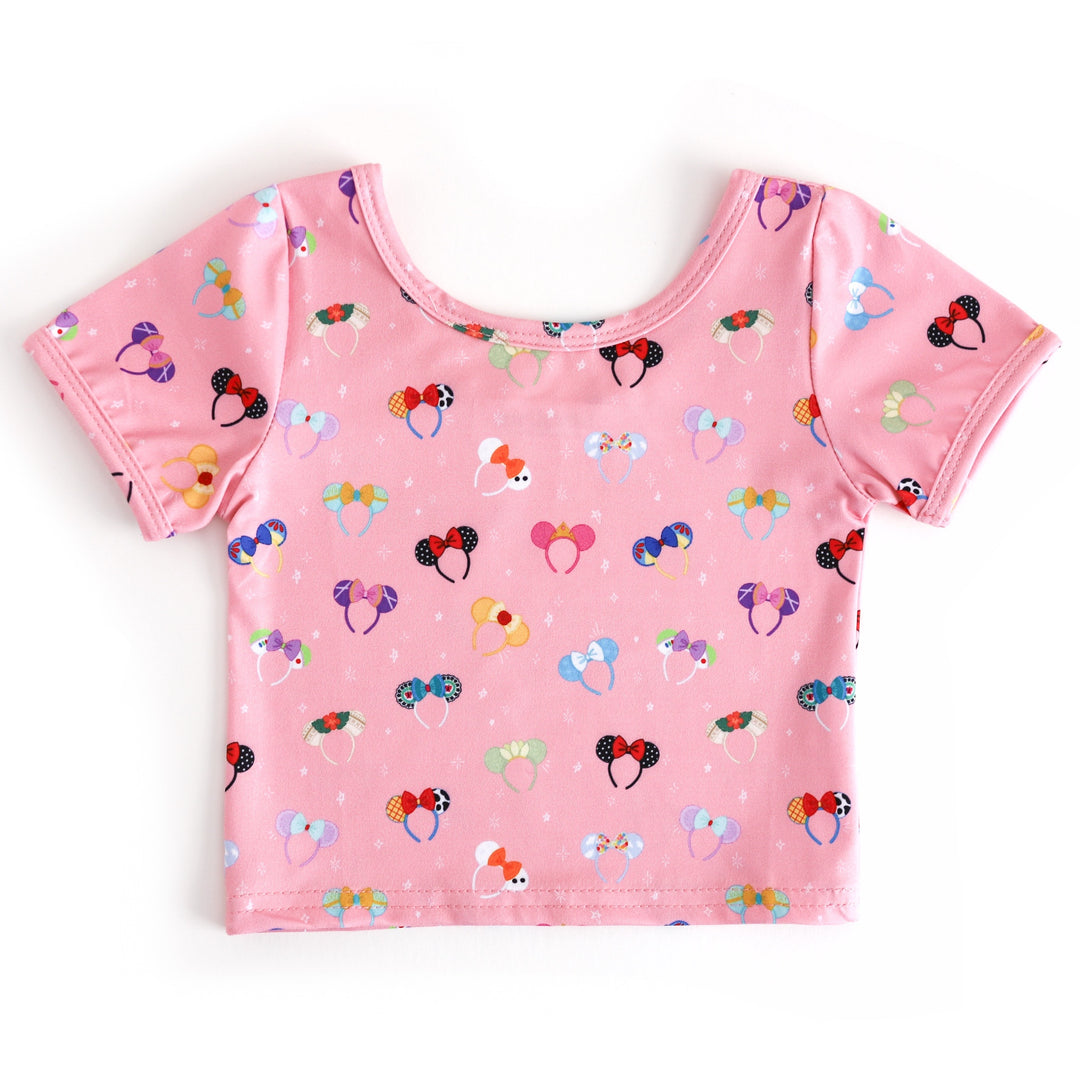 girls disney inspired pink shirt with character mickey ears