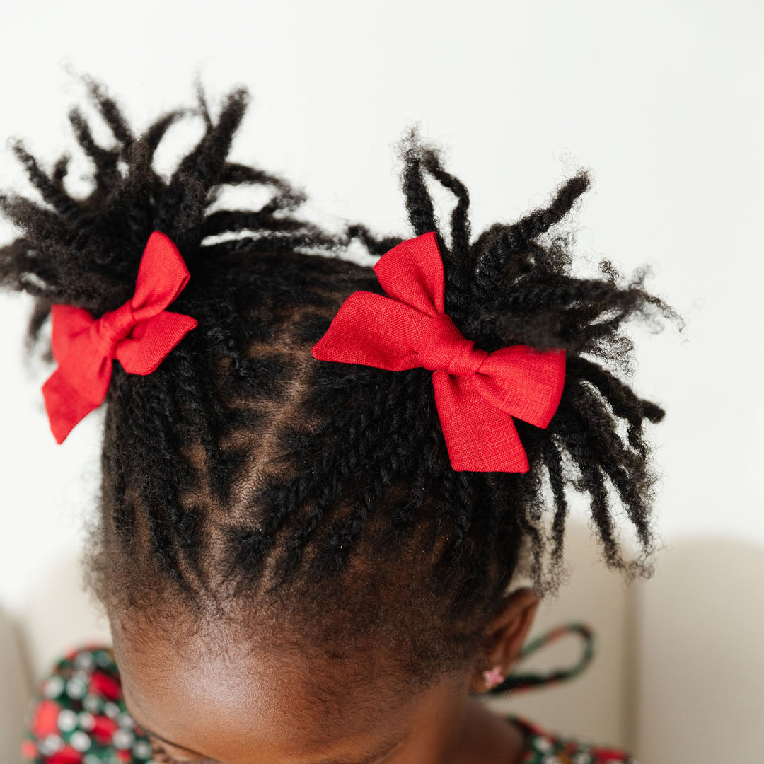 Pigtail Bows - Cherry Linen