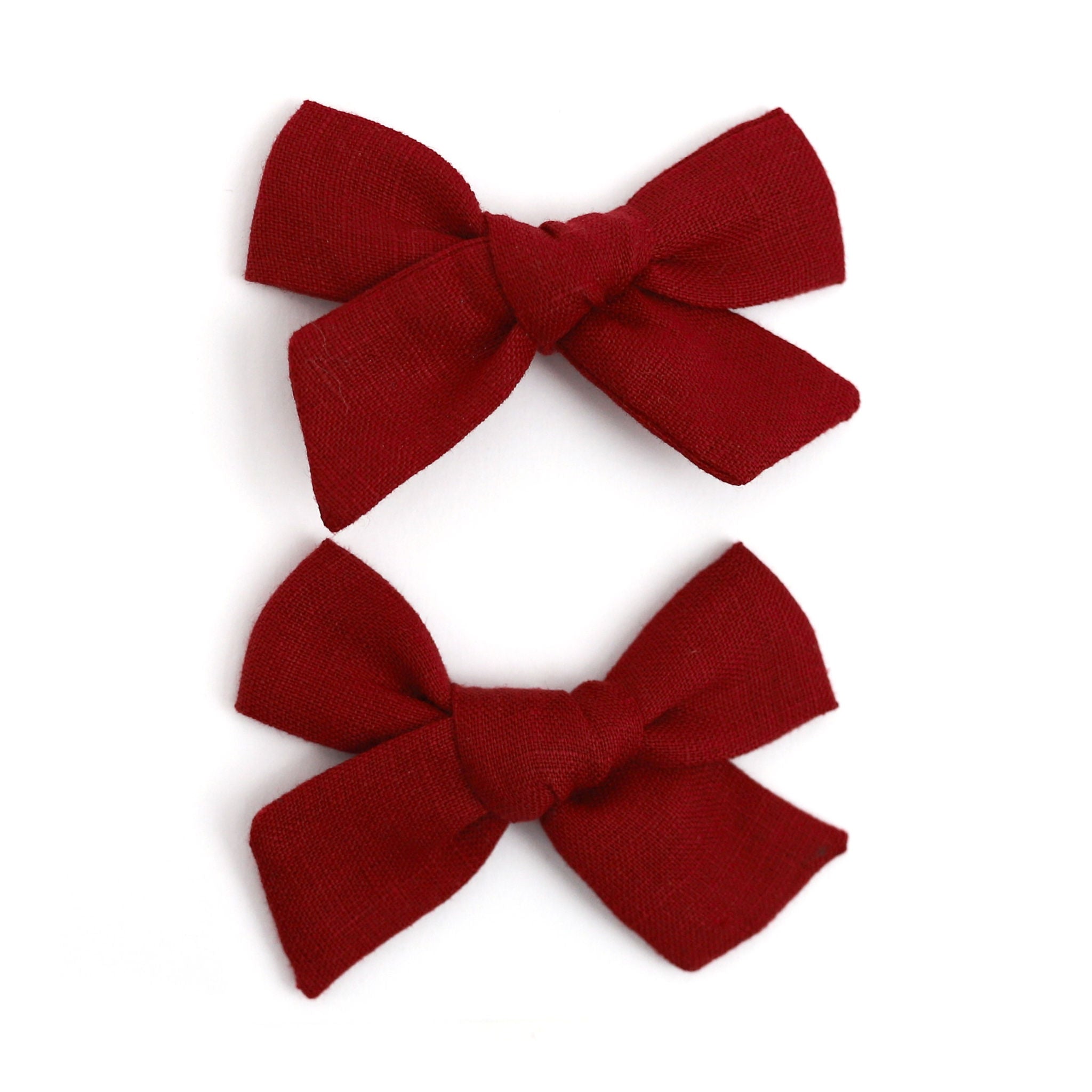 Pigtail Bows - Cherry Linen