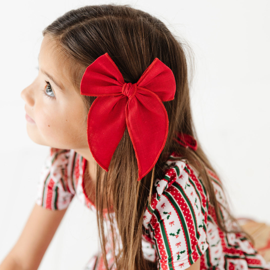 Party Girl Bow - Cherry Linen