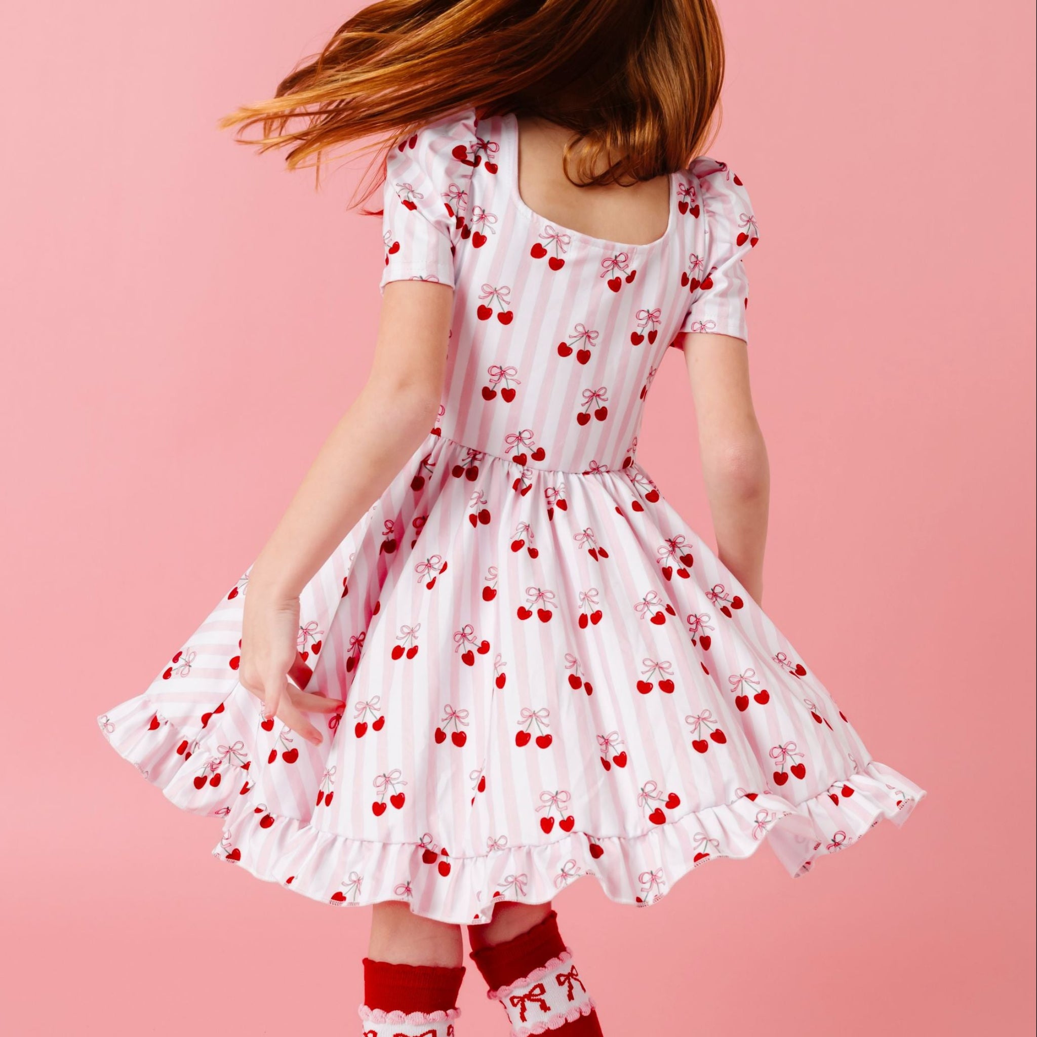 Girls' Valentine's Day Twirl Dress - Cherry Stripes – Little