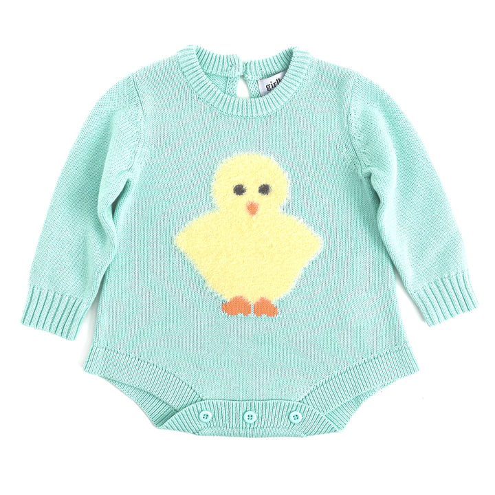 baby and toddler aqua blue fuzzy chick sweater romper