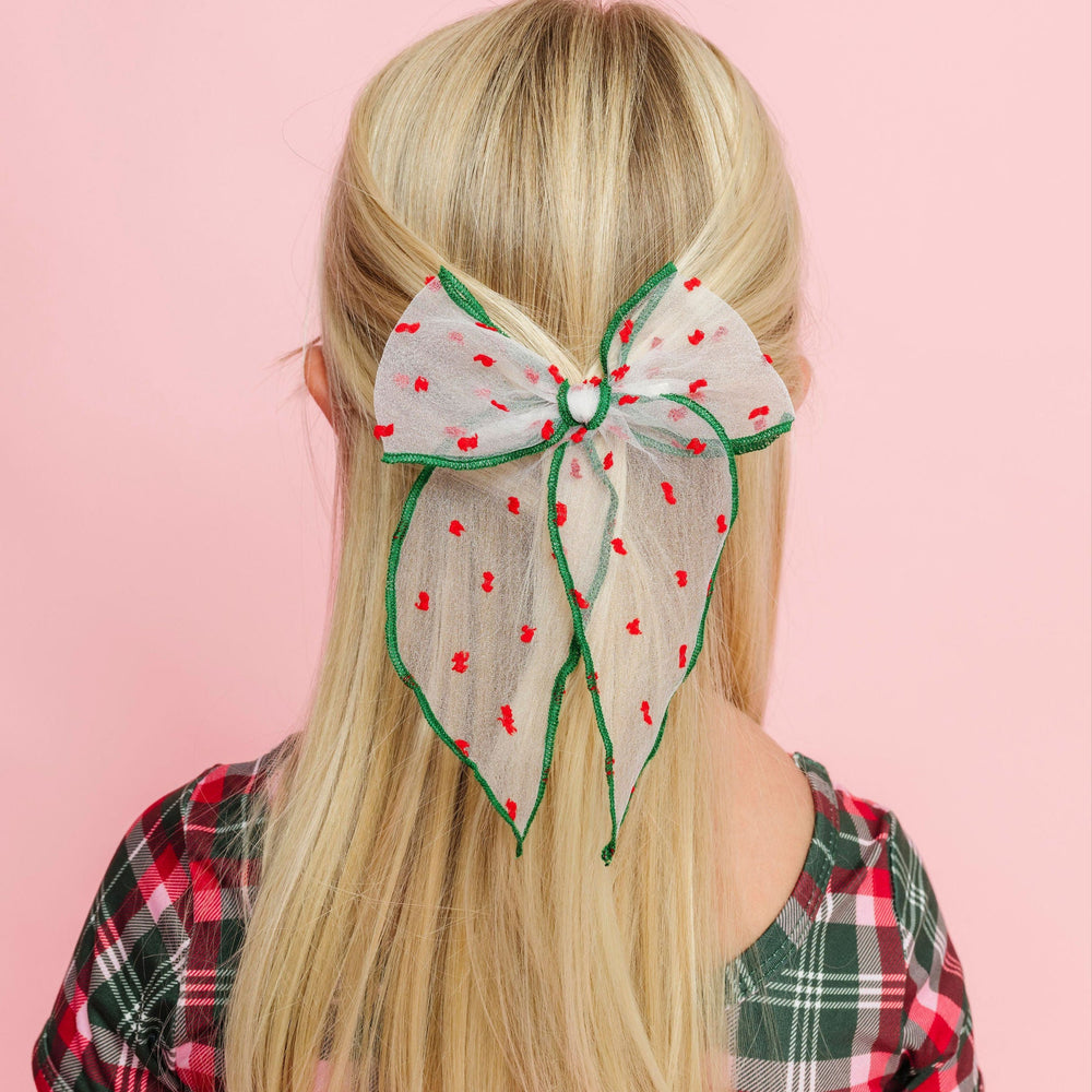 girls sheer christmas hair bow