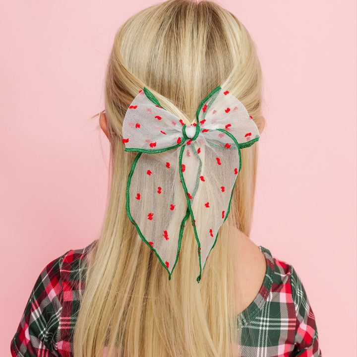 girls sheer christmas hair bow