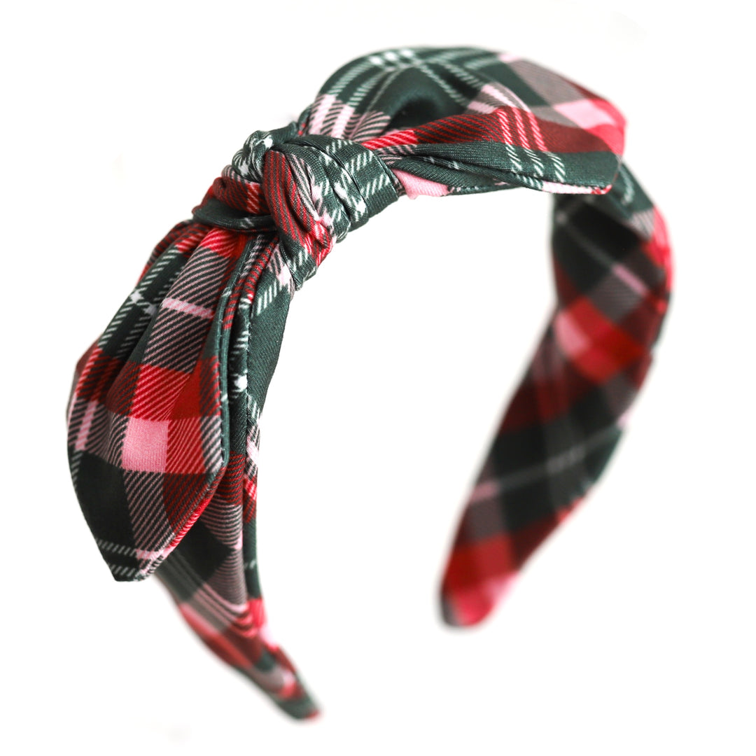 girls' red, green and pink plaid Christmas headband