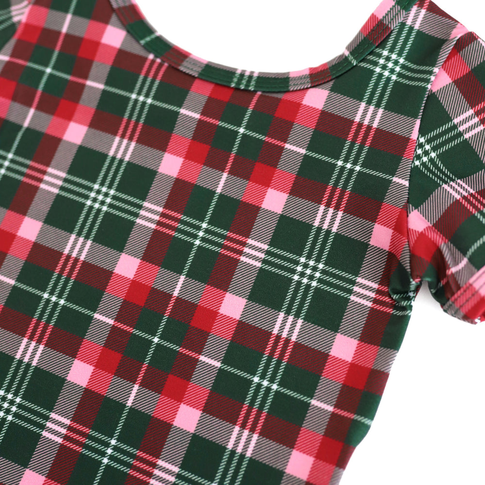 print closeup of Christmas plaid top