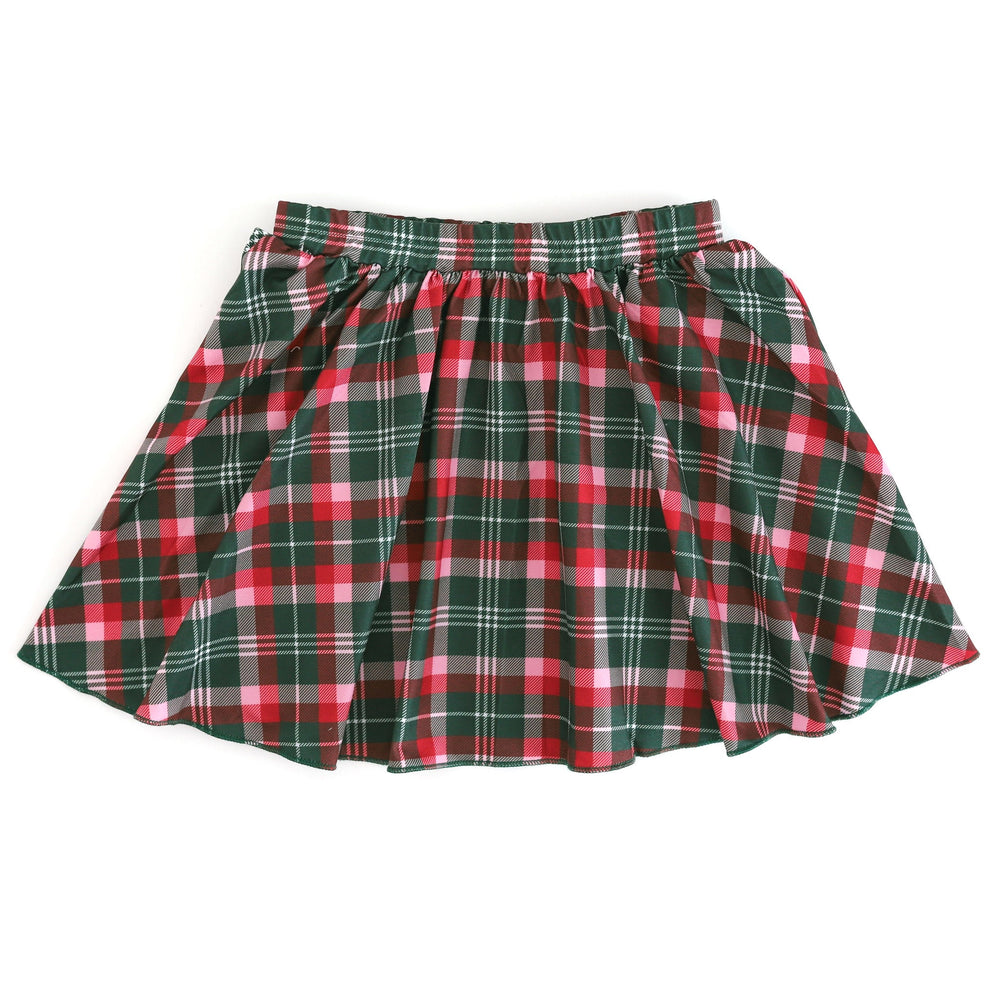 girls twirl skirt in red, green and pink holiday plaid