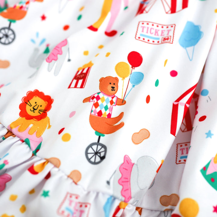 detail image of the circus inspired dress print