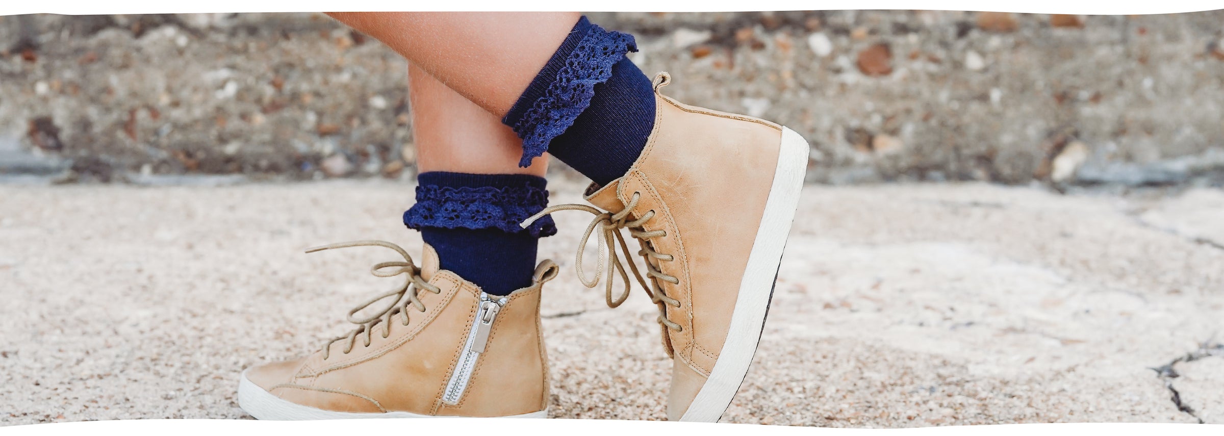navy blue lace trimmed midi socks for girls