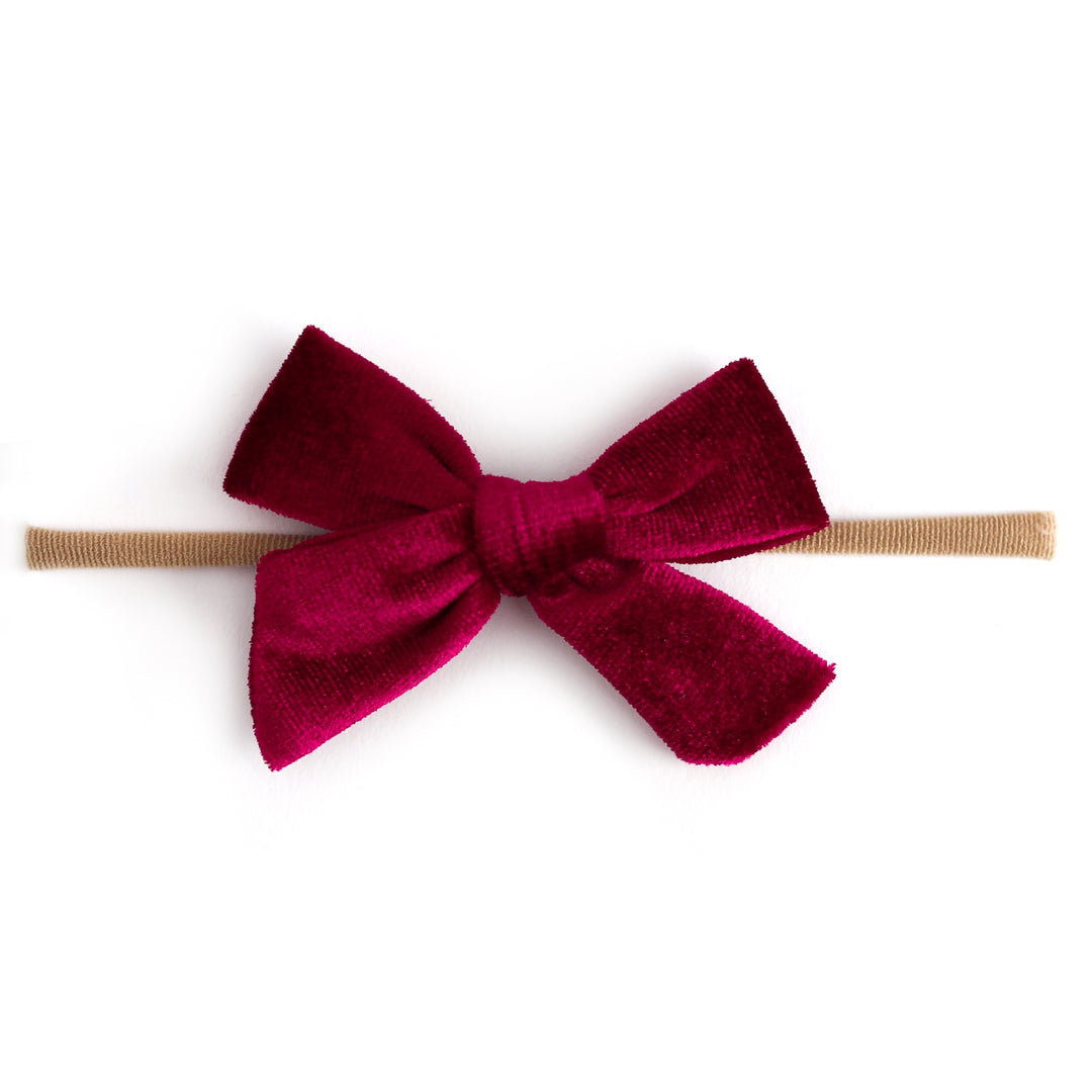 baby girl cranberry red velvet bow on nylon