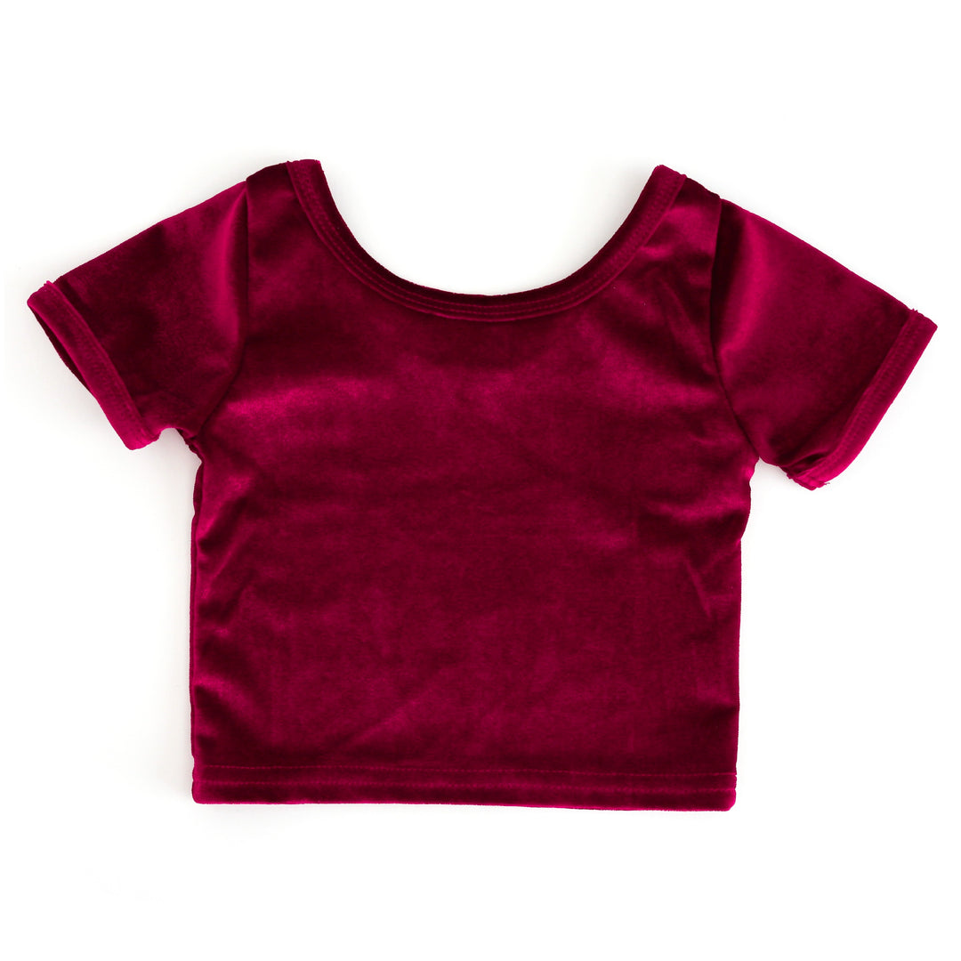 girls' deep cranberry red velvet top for Christmas mix and match