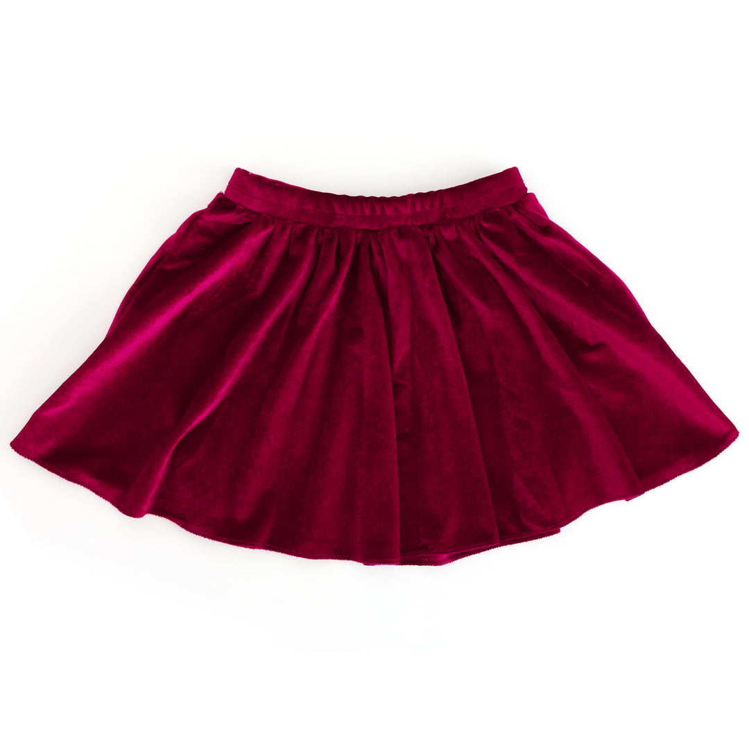girls twirly cranberry red velvet skirt for vintage Christmas mix and match