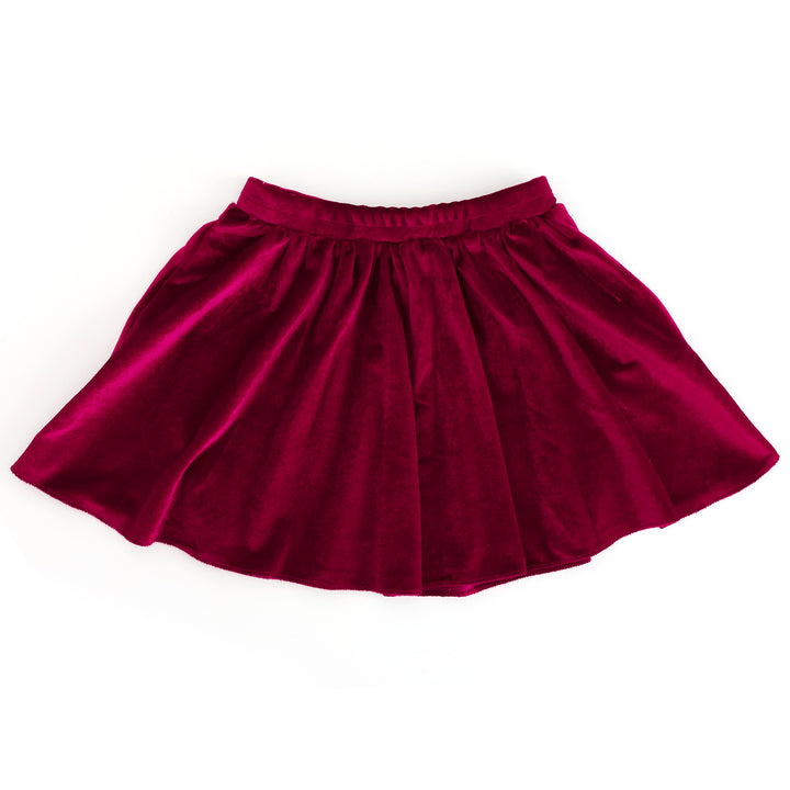 girls twirly cranberry red velvet skirt for vintage Christmas mix and match