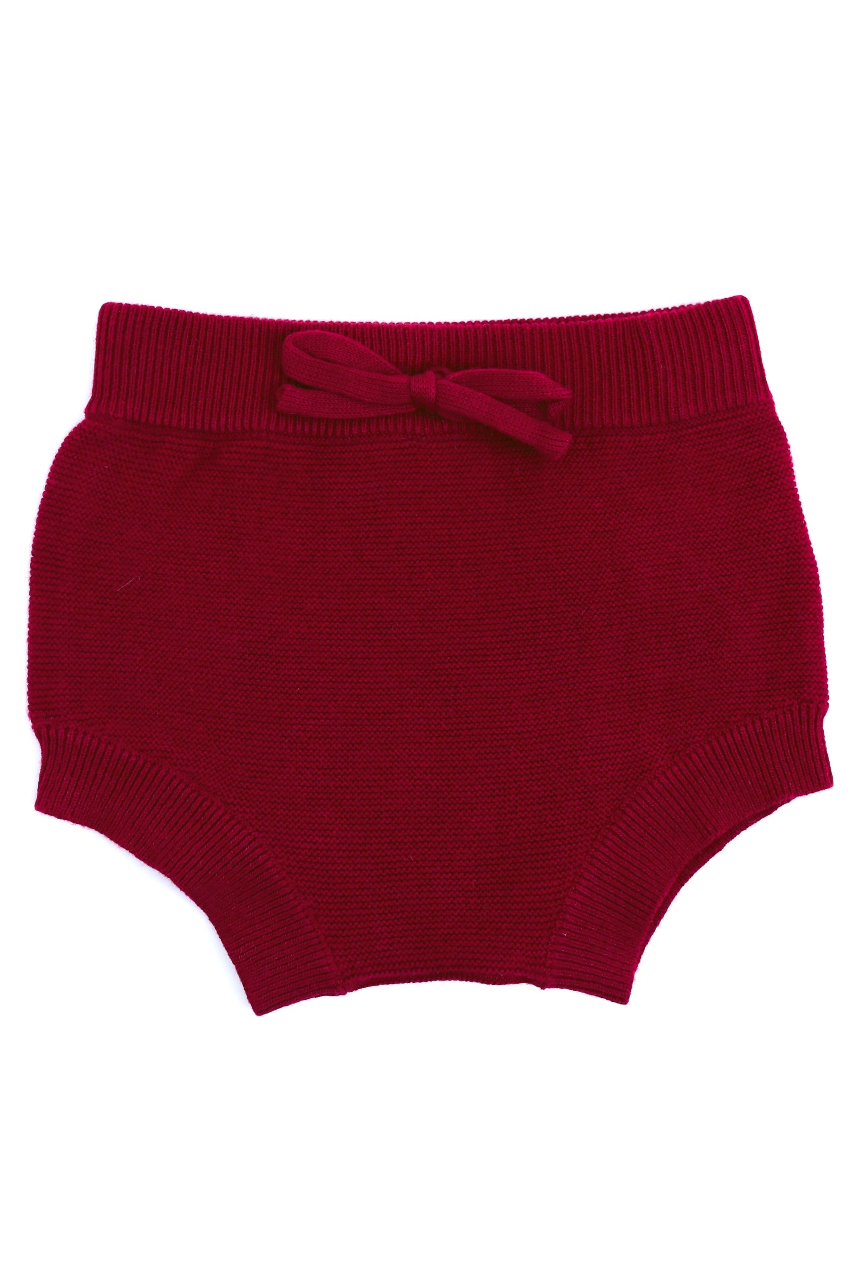 crimson red knit baby bloomers with bow