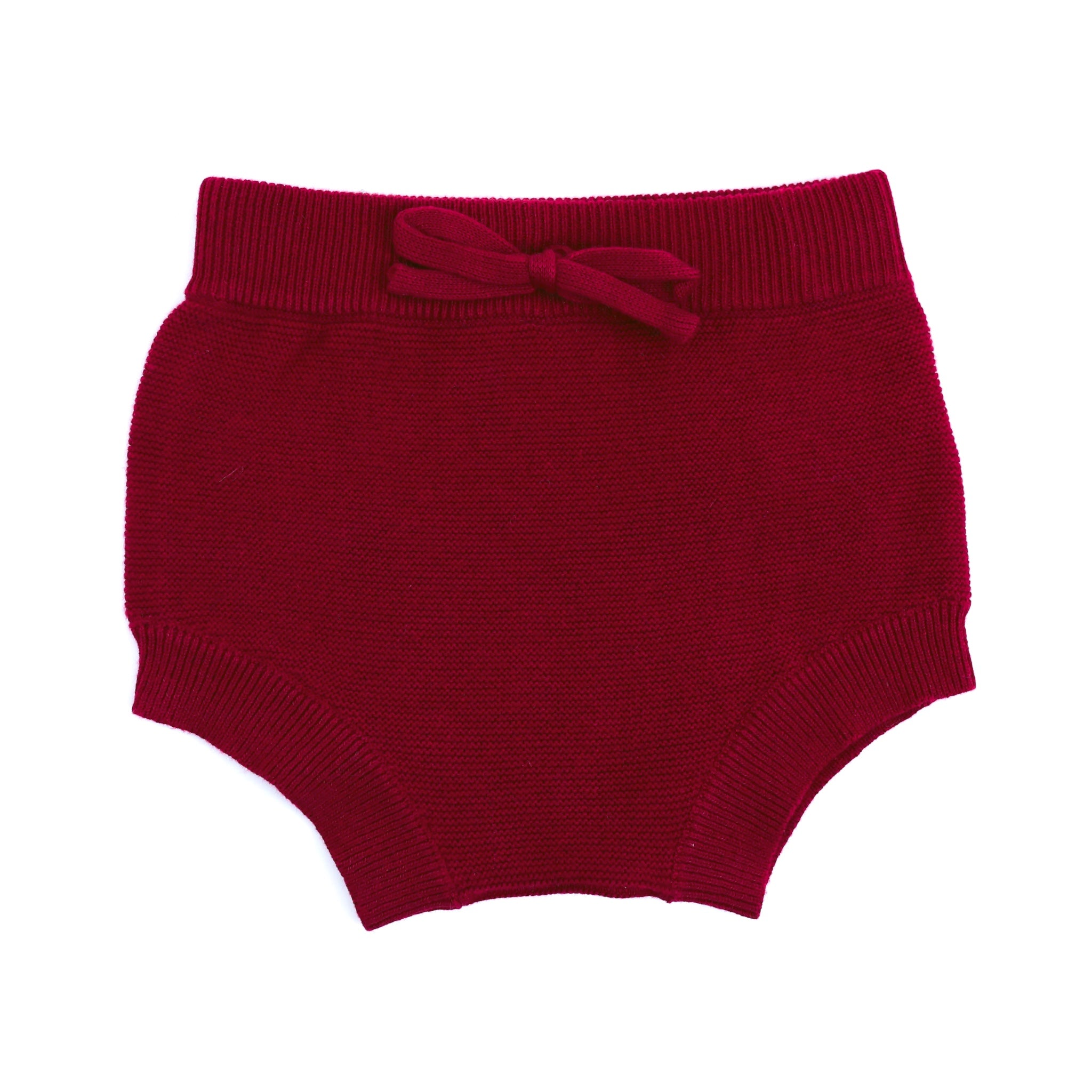 crimson red knit baby bloomers with bow