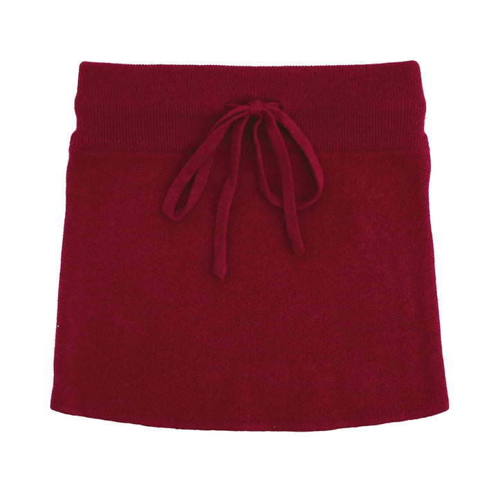 crimson red girls knit skirt with drawstring bow