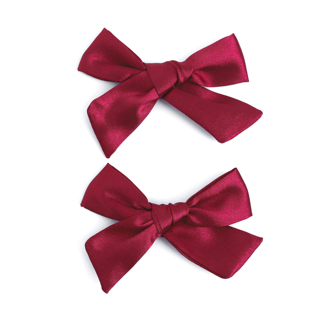 little girls deep red Christmas pigtail hair bows 