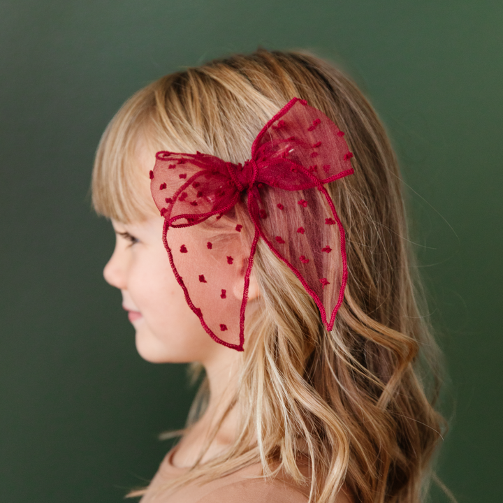 Party Girl Bow - Crimson Sheer Dot