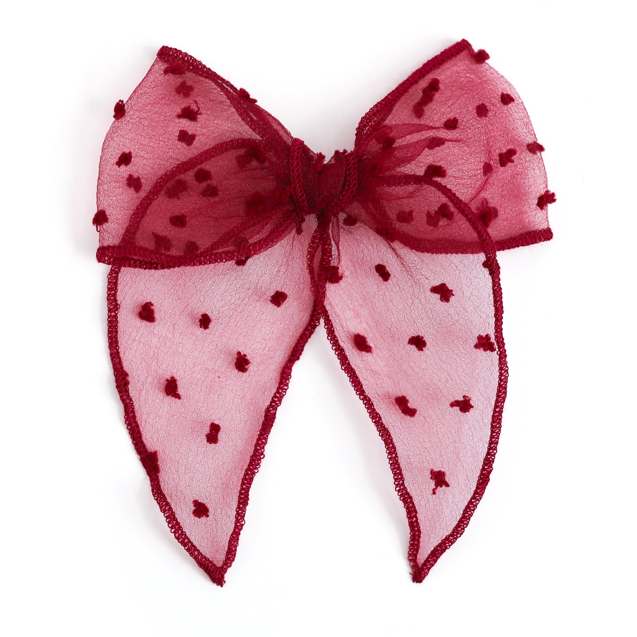 sheer red hairbow with embroidered dots for girls