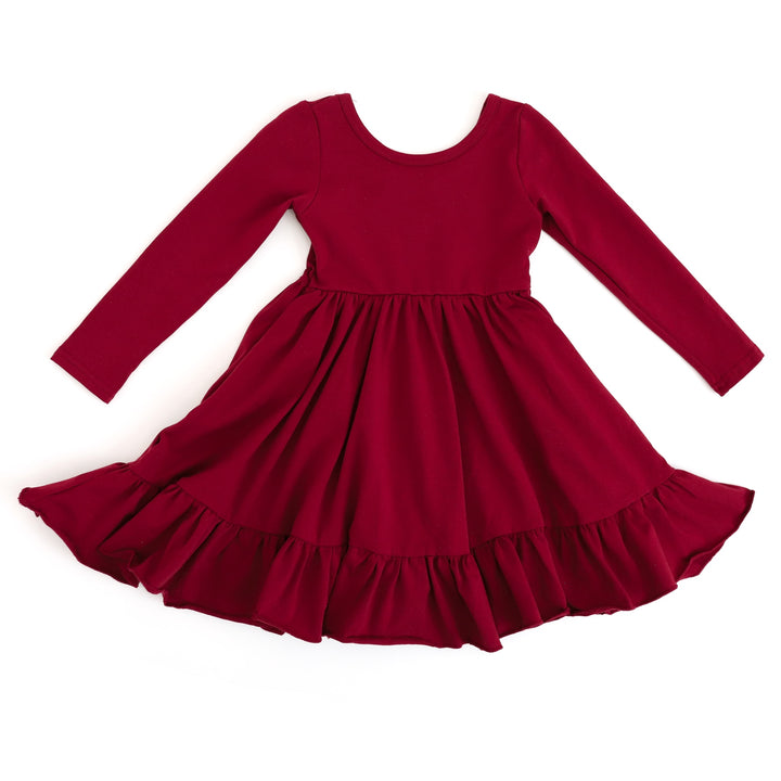 girls crimson red long sleeve cotton twirl dress