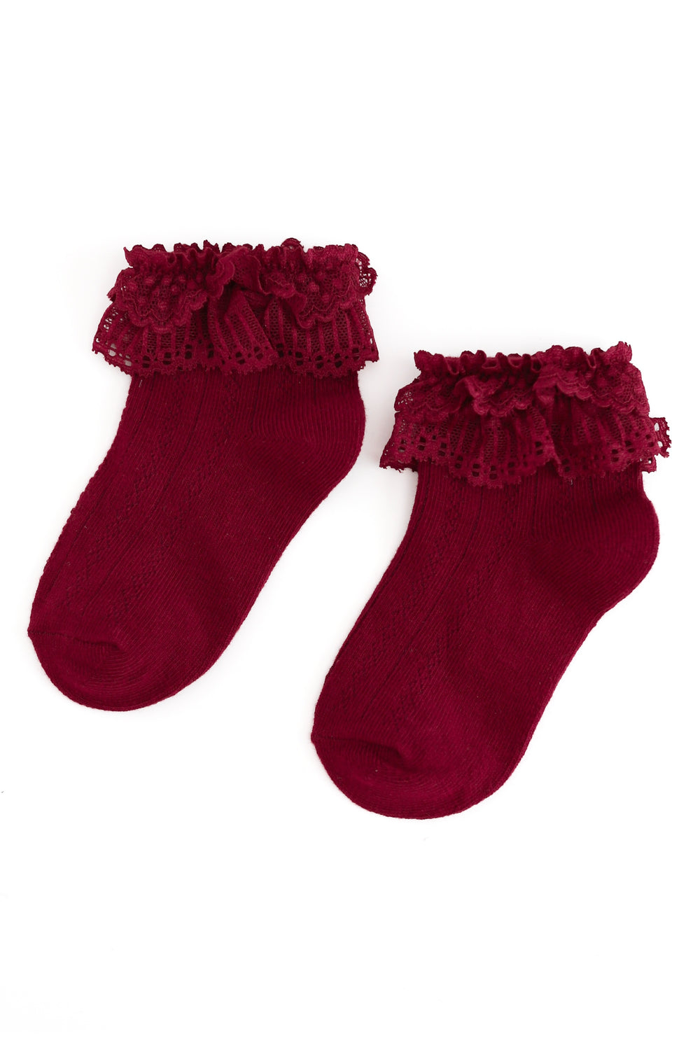 girl's crimson ankle socks with lace trim in crimson for Christmas