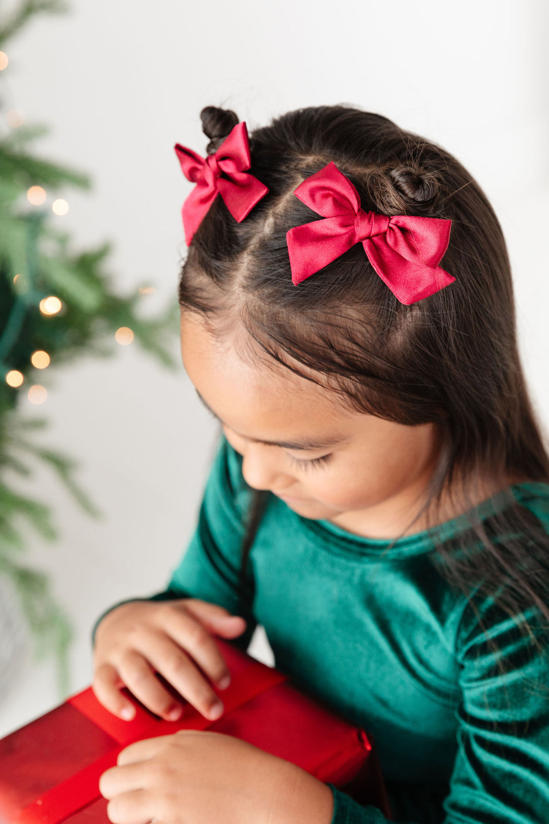 crimson red pigtail bows for girls