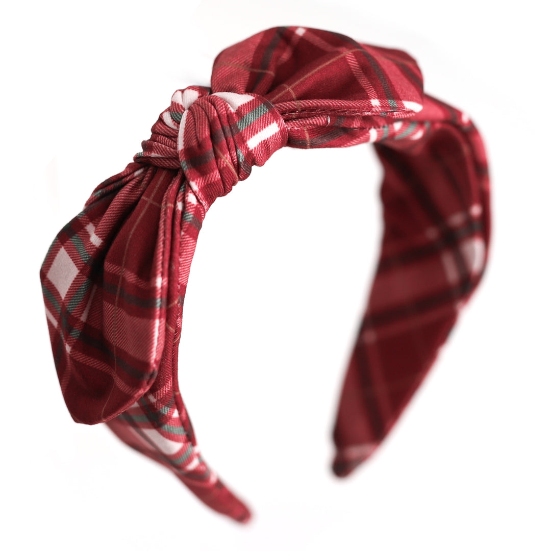 girls' crimson plaid bow headband