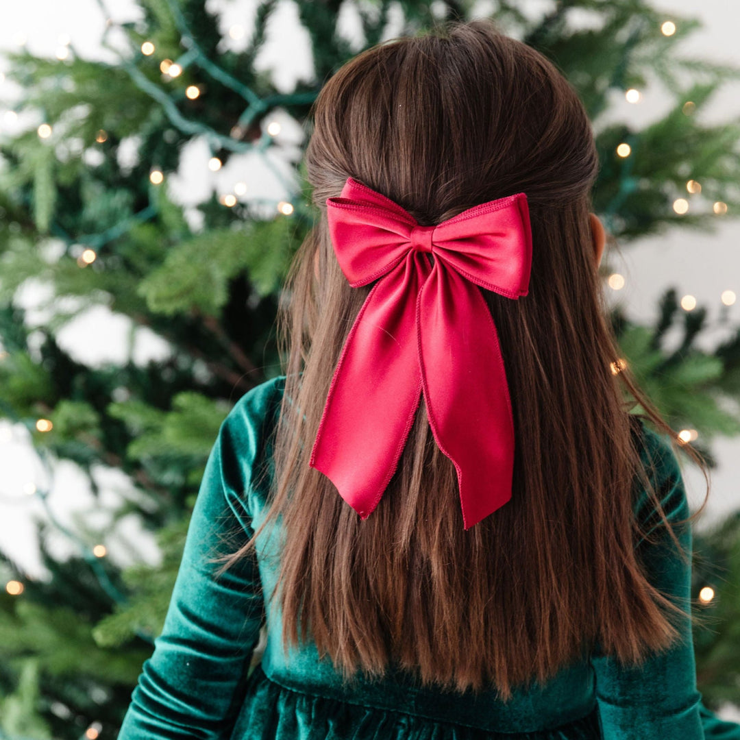 red satin oversized holiday bow for girls