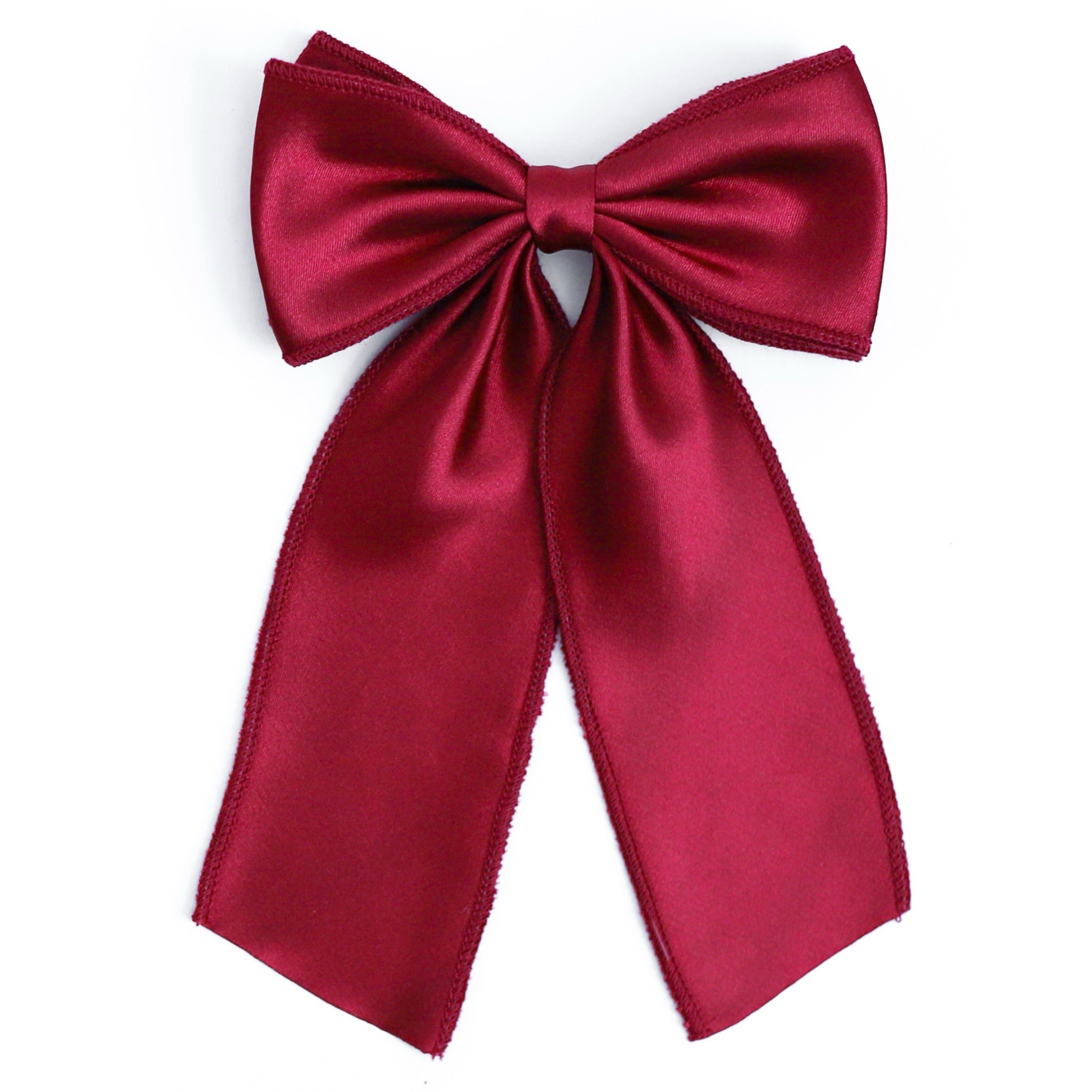 girls' double long tail satin holiday bow on clip in crimson