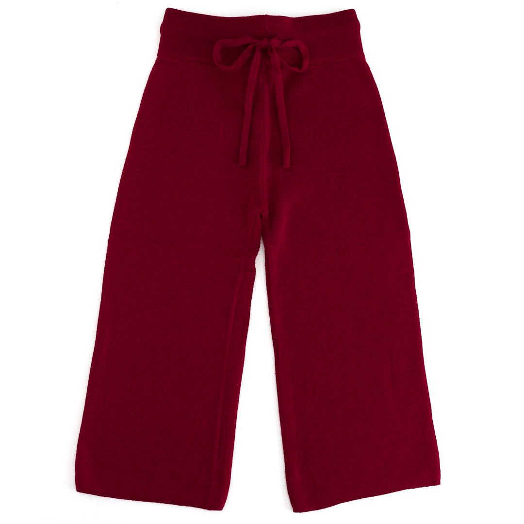children's crimson red knit sweater pants with drawstring waistband