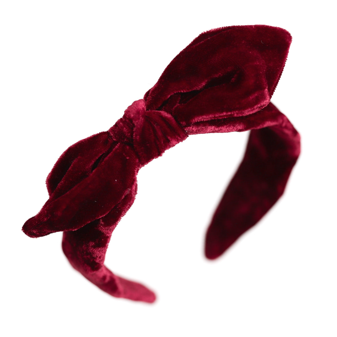 girls velvet holiday headband in crimson