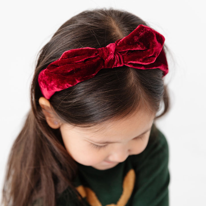 girls Christmas velvet headband in crimson