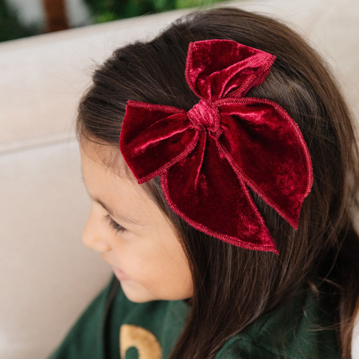 girls hair bow in red velvet for Christmas