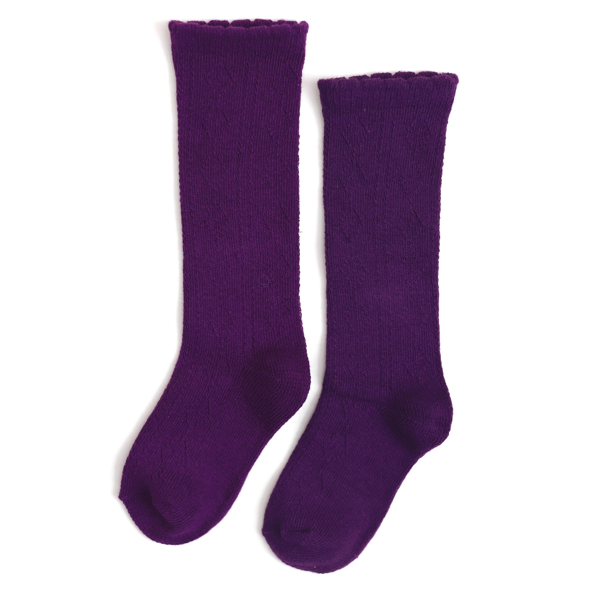 girls dark purple fancy knit knee high socks