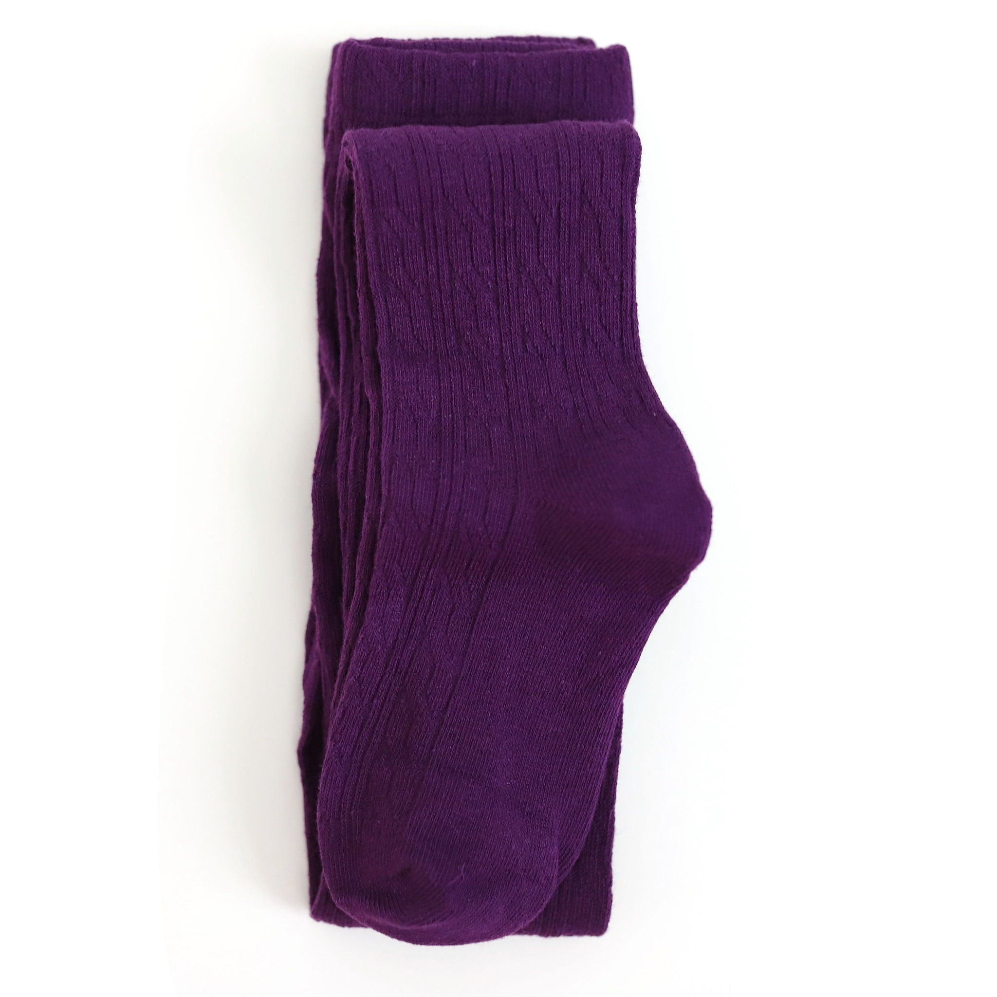 Dark Purple Cable Knit Tights for Babies Toddlers Girls Little Stocking Company