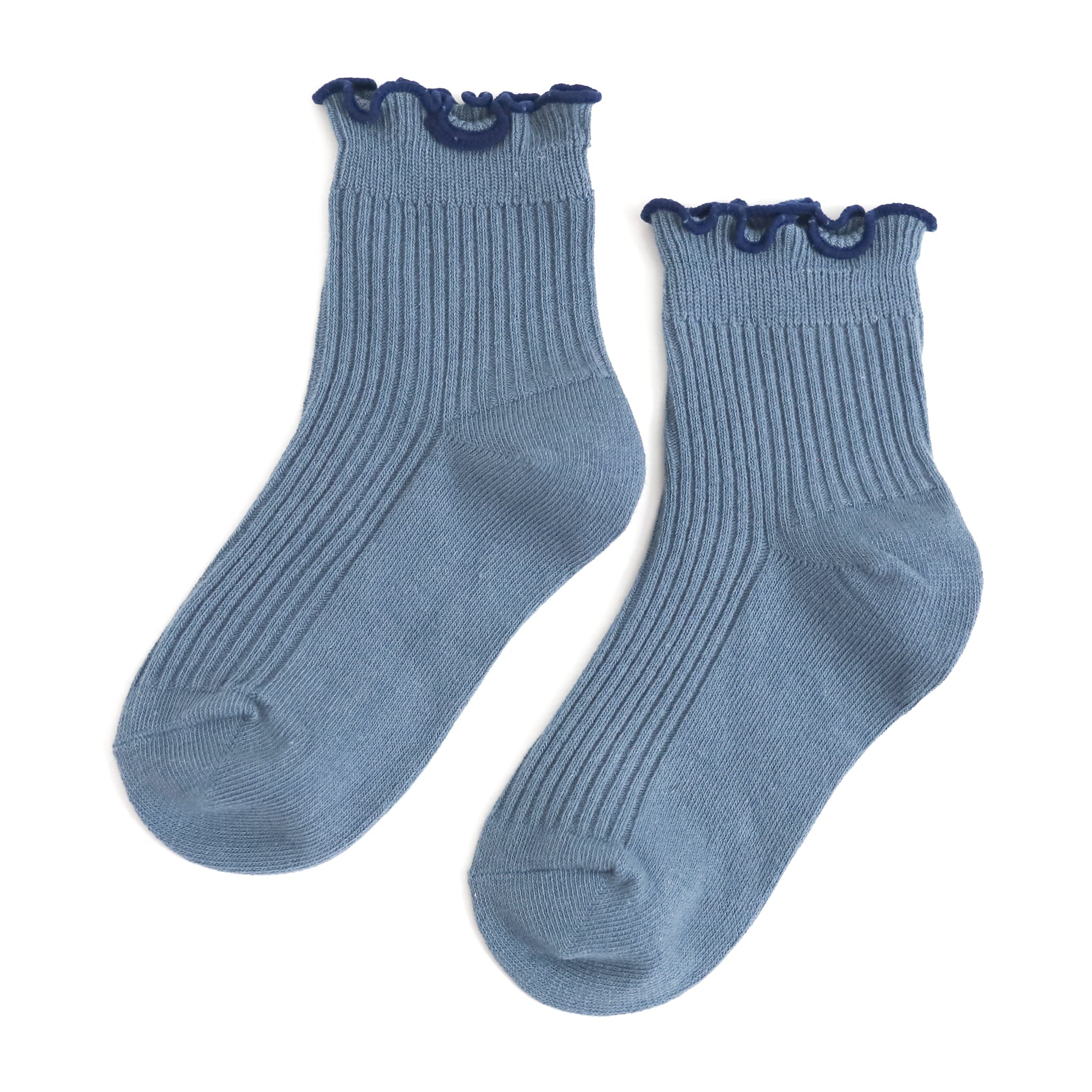 girls denim blue and navy trim ribbed midi socks