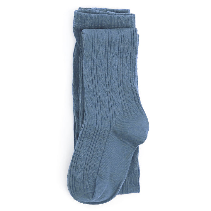 denim blue cotton cable knit tights for babies, toddlers and girls