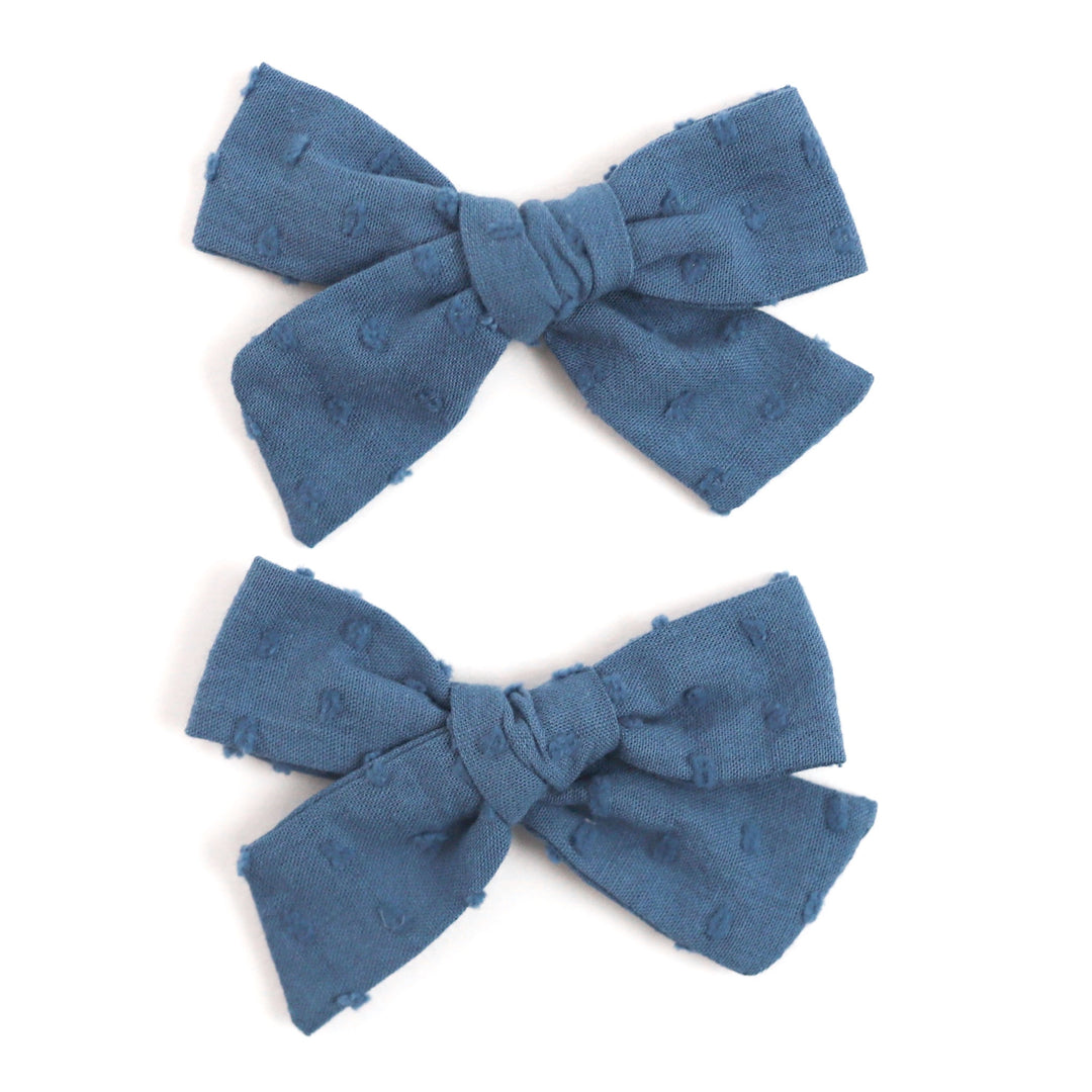 denim blue pigtail bows