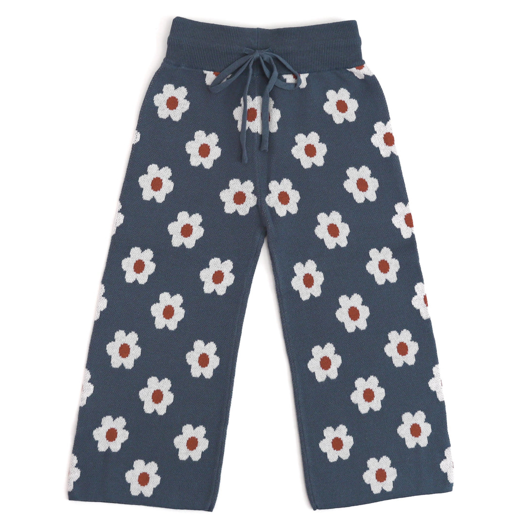 girls' denim blue and floral design sweater pants