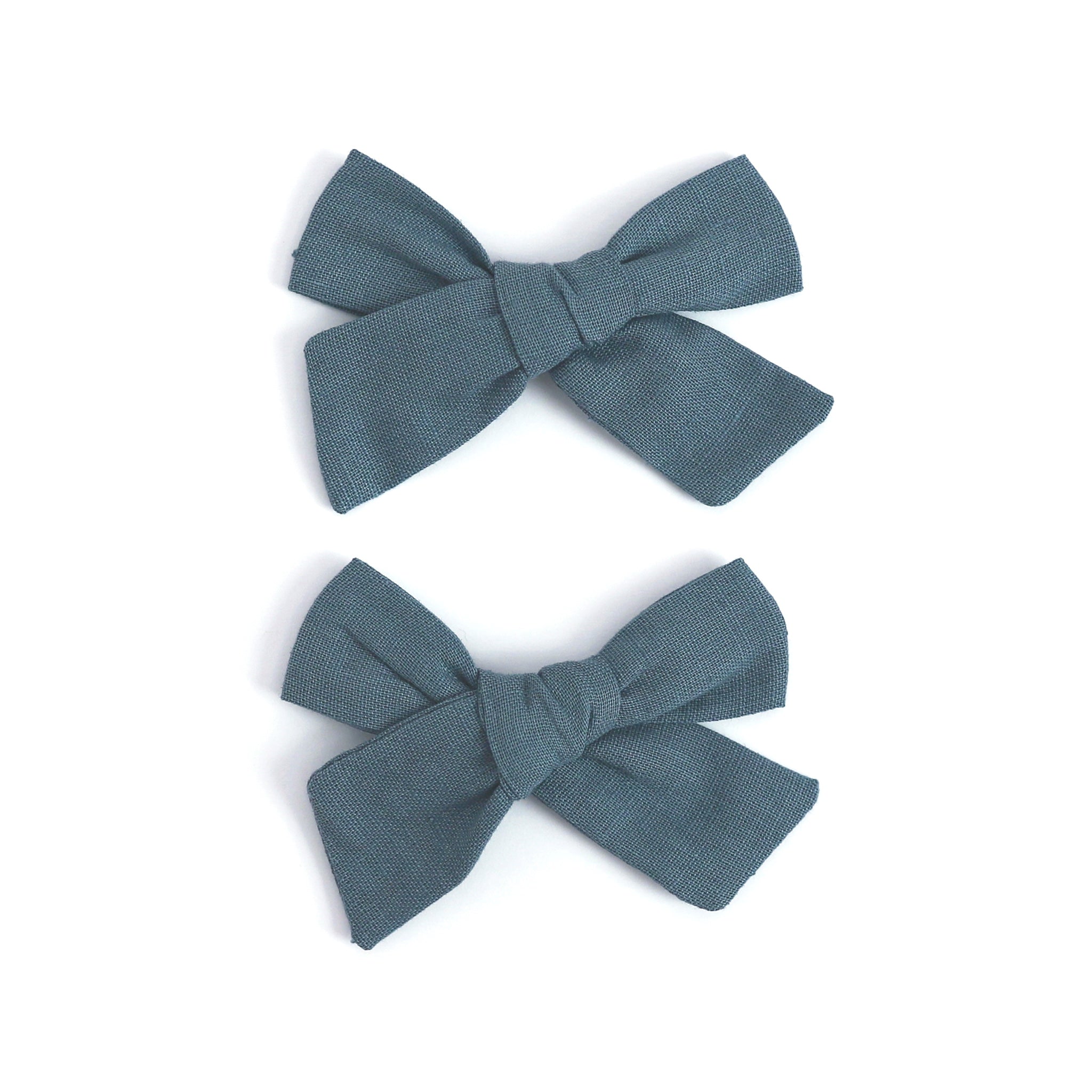 girls' linen hair bow clips in denim blue