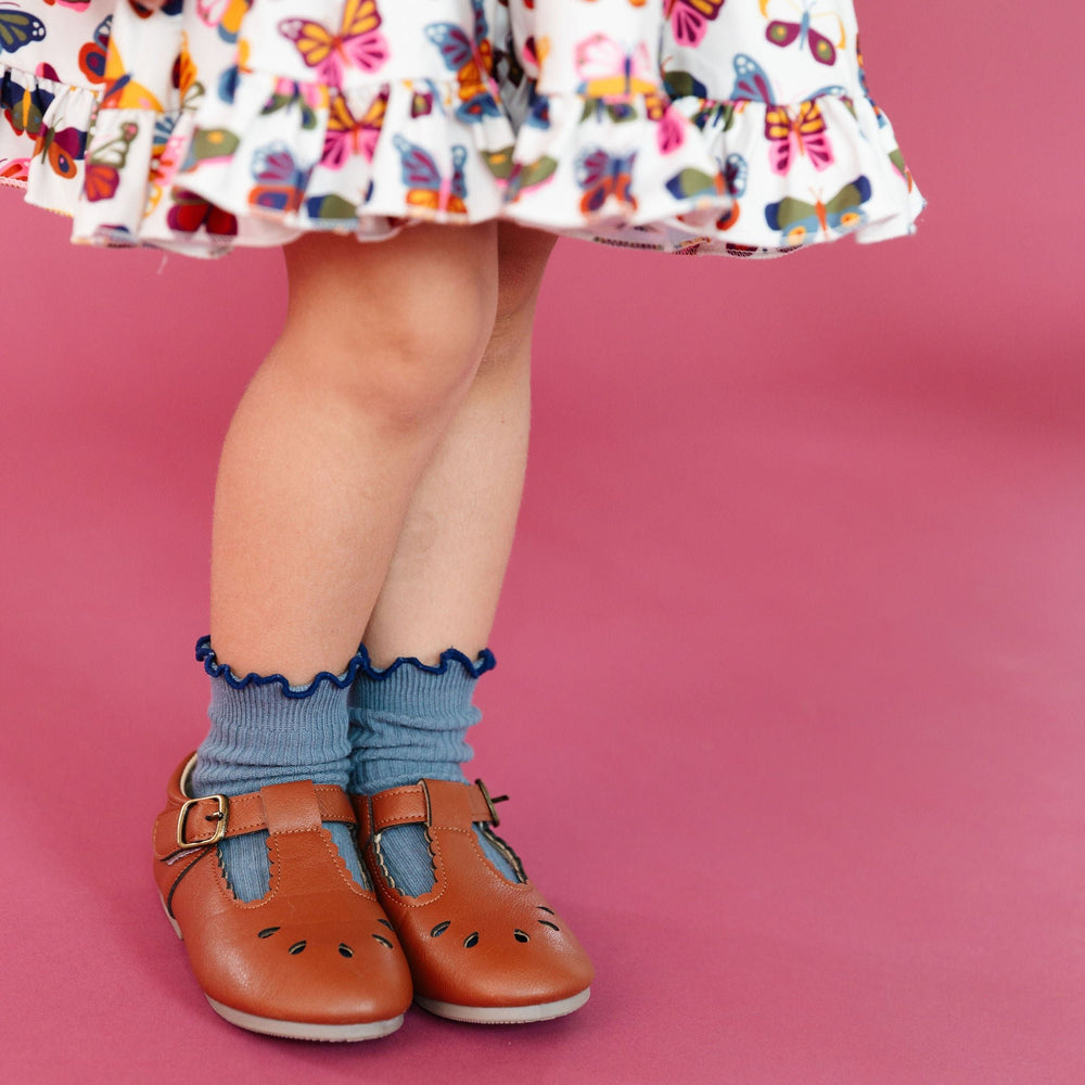 denim and navy trimmed ribbed midi socks