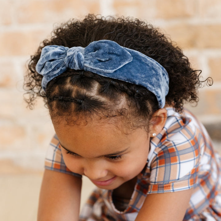 Bow Headband - Denim Velvet