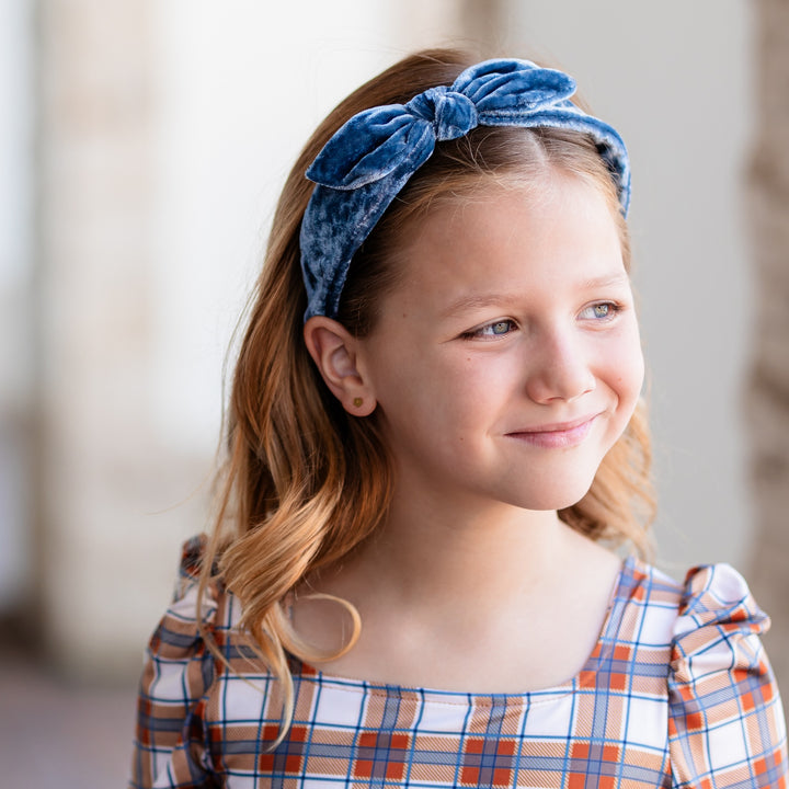 Bow Headband - Denim Velvet