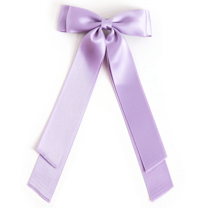 girls long satin bow in lavender 